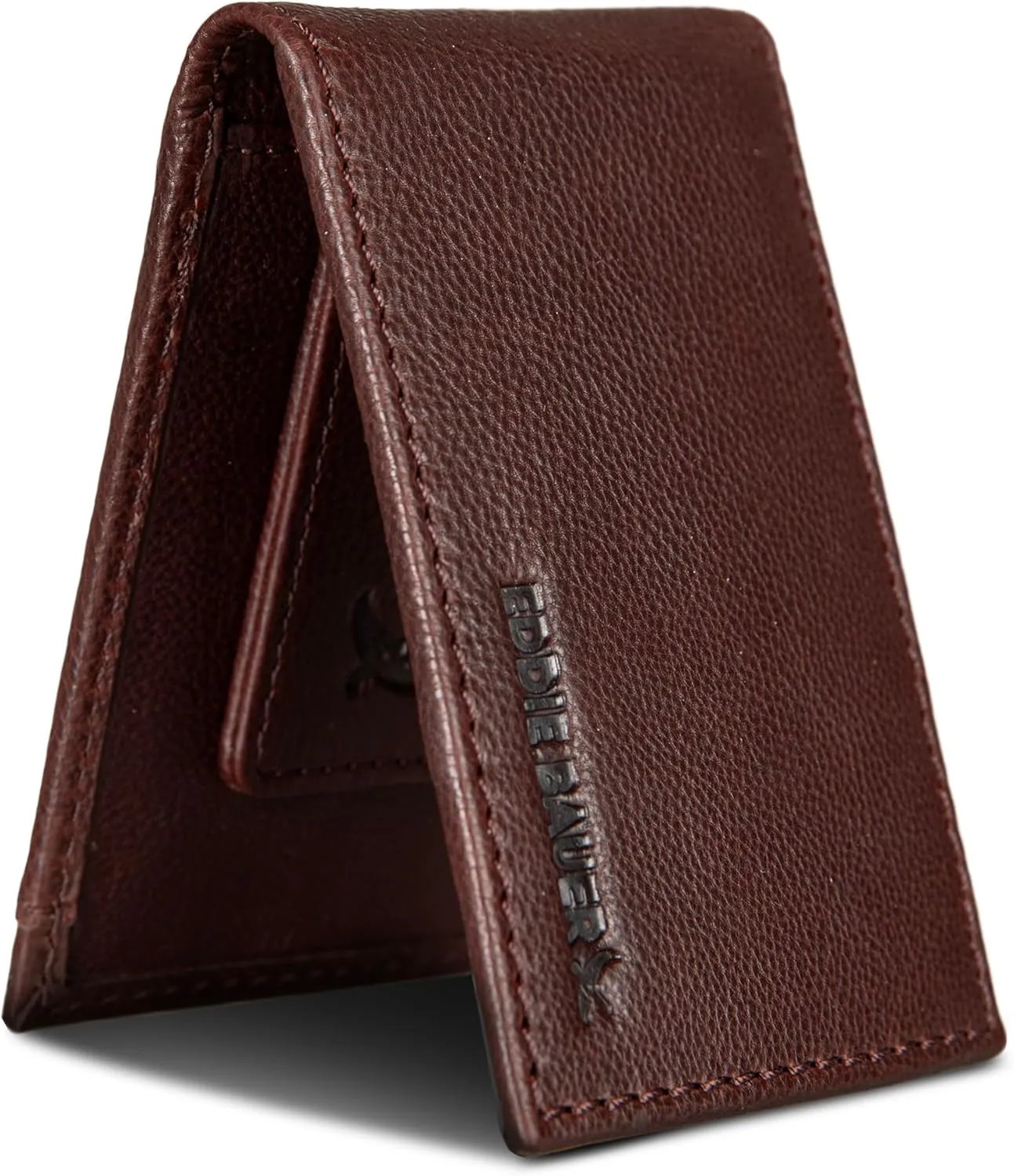Eddie Bauer Men Signature Leather Money Clip Card Case Wallet