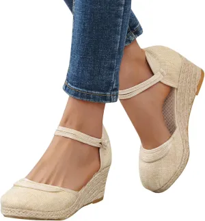 Eduavar Sandals for Women Dressy, Orthopedic Sandals for Women Comfy Espadrille Wedge Platform Sandal Close Toe Shoes