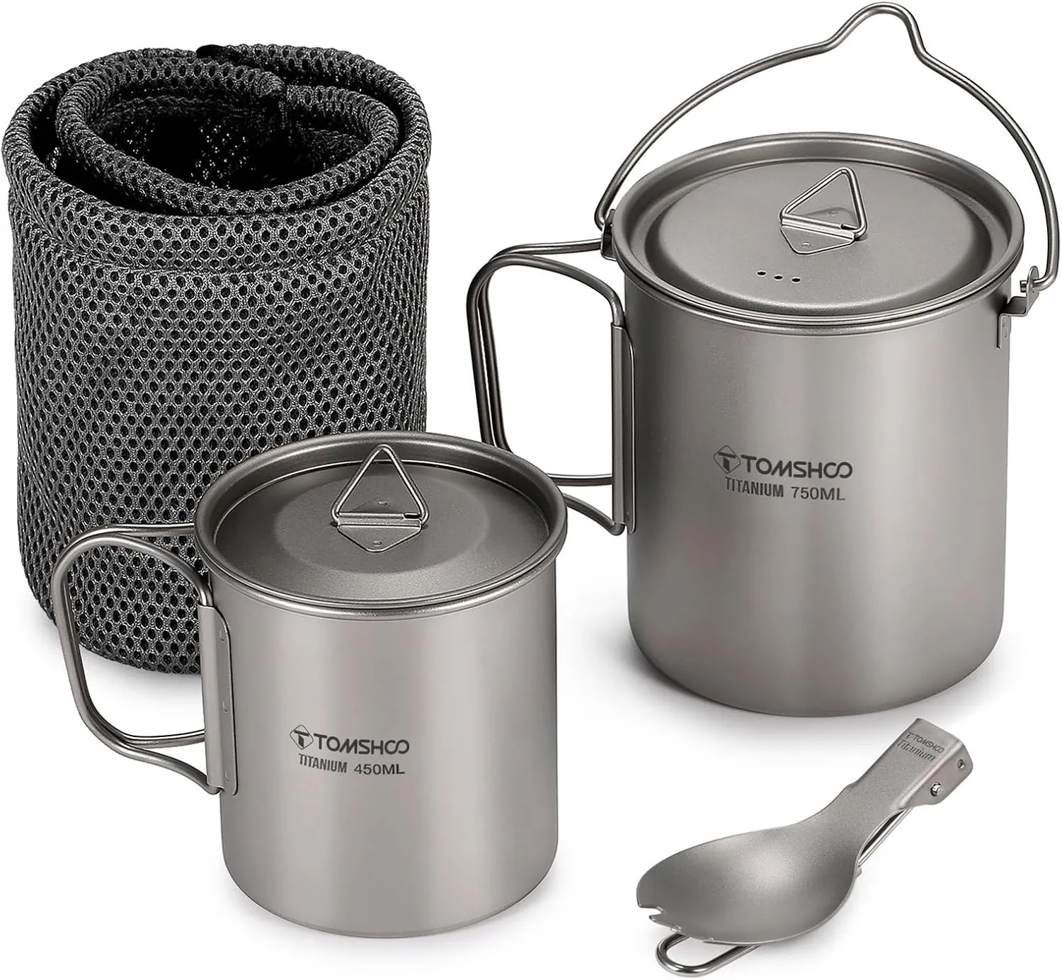 Ejoyous Camping Cups, Ultra Light 750ml Tita - nium Pot Portable Water Mug with Lid and Foldable Handle, Outdoor Camping Water Rice Food Bowl Cup Mug for Backpacking (750ML Pot &