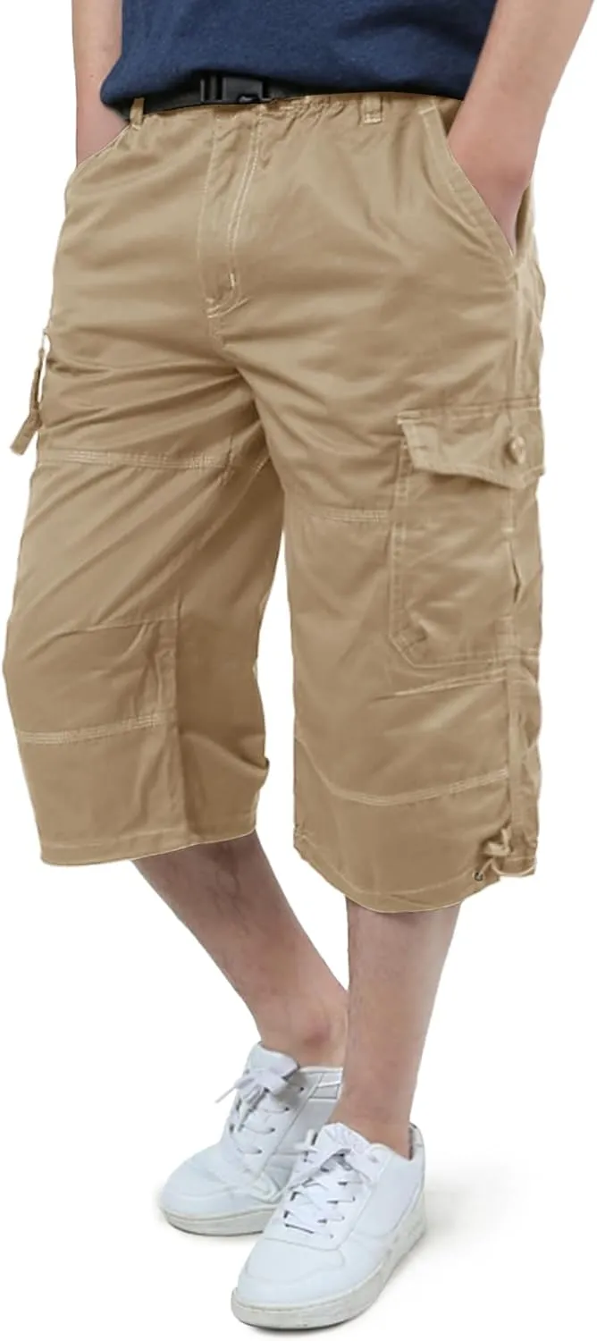EKLENTSON Men's Cargo Shorts Casual Twill Elastic 3/4 Capri Pants Below Knee Long Shorts with 7 Pockets