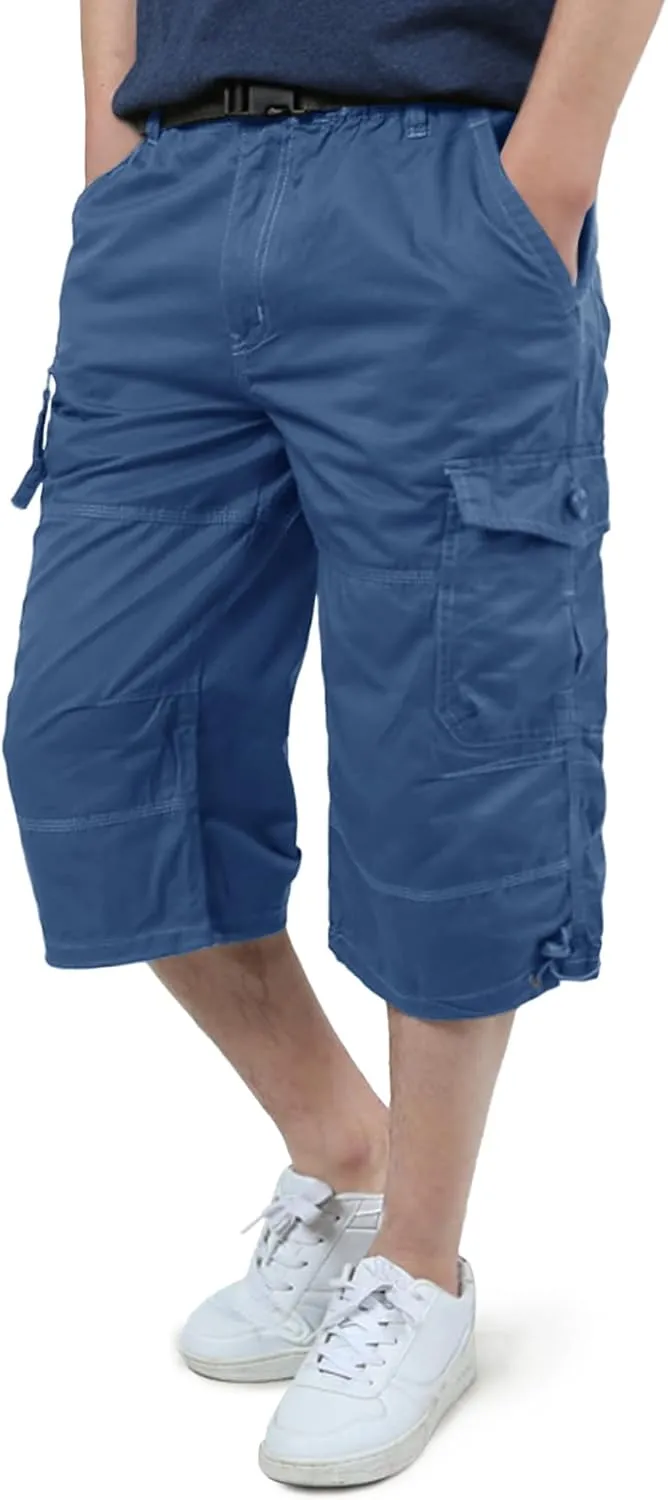 EKLENTSON Men's Cargo Shorts Casual Twill Elastic 3/4 Capri Pants Below Knee Long Shorts with 7 Pockets