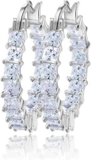 Elegant 14 Gold and Rose Gold Platinum Plated White Cubic Zirconia Hoop Earrings/Loop Earrings for Woman
