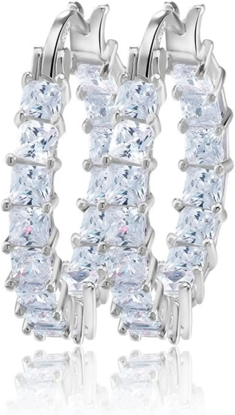 Elegant 14 Gold and Rose Gold Platinum Plated White Cubic Zirconia Hoop Earrings/Loop Earrings for Woman