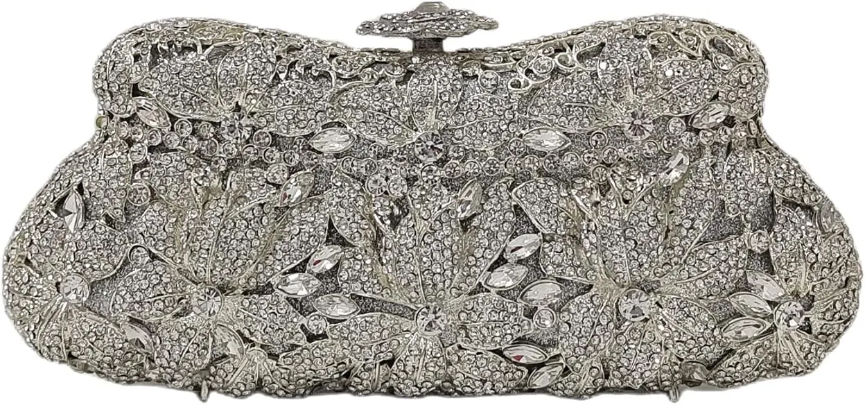 Elegant Flower Crystal Clutch 3 Flowers Evening Bags for Women Formal Party Floral Rhinestone Handbags Purse