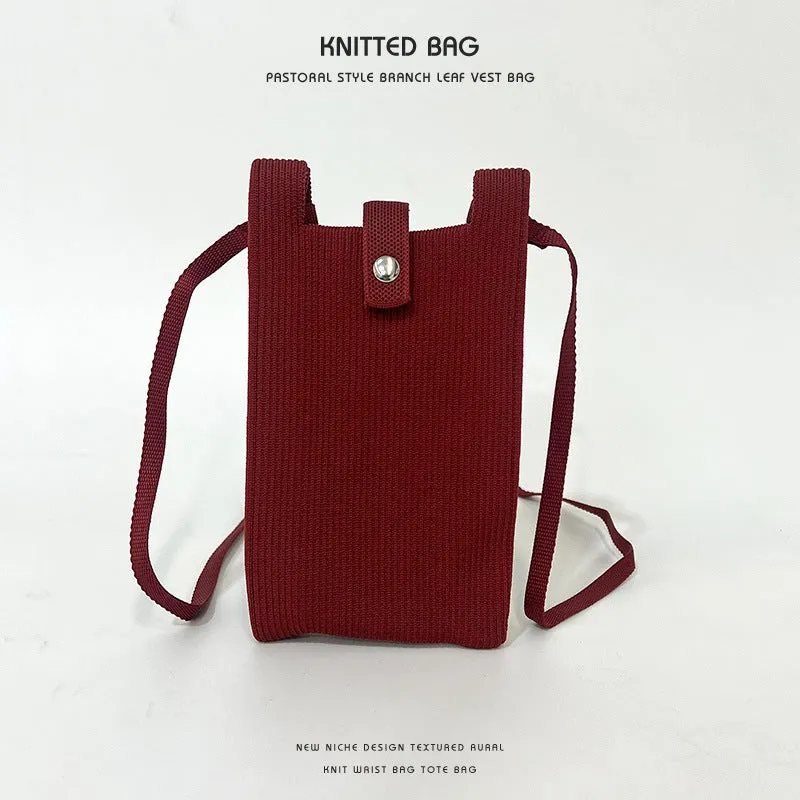 Elegant Solid Color Niche Knitted Korean Phone Bags