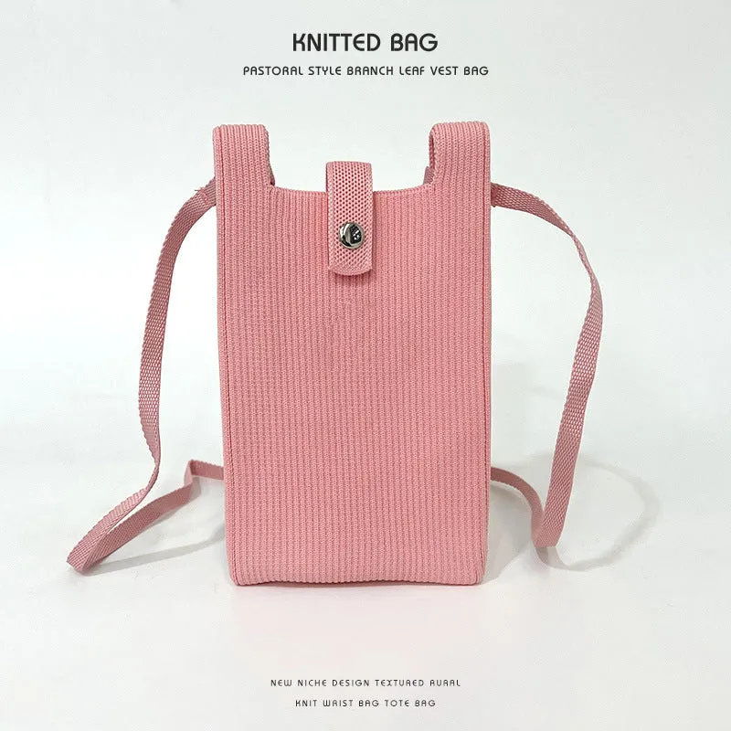 Elegant Solid Color Niche Knitted Korean Phone Bags