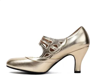 Elerhythm Women's Mary Jane Rockability Close Round Toe Vintage 1950s Gatsby Heels Retro 1920s Victorian Pumps Shoes