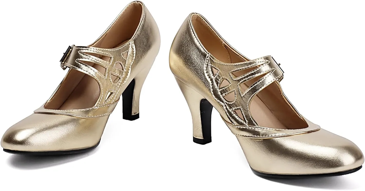 Elerhythm Women's Mary Jane Rockability Close Round Toe Vintage 1950s Gatsby Heels Retro 1920s Victorian Pumps Shoes