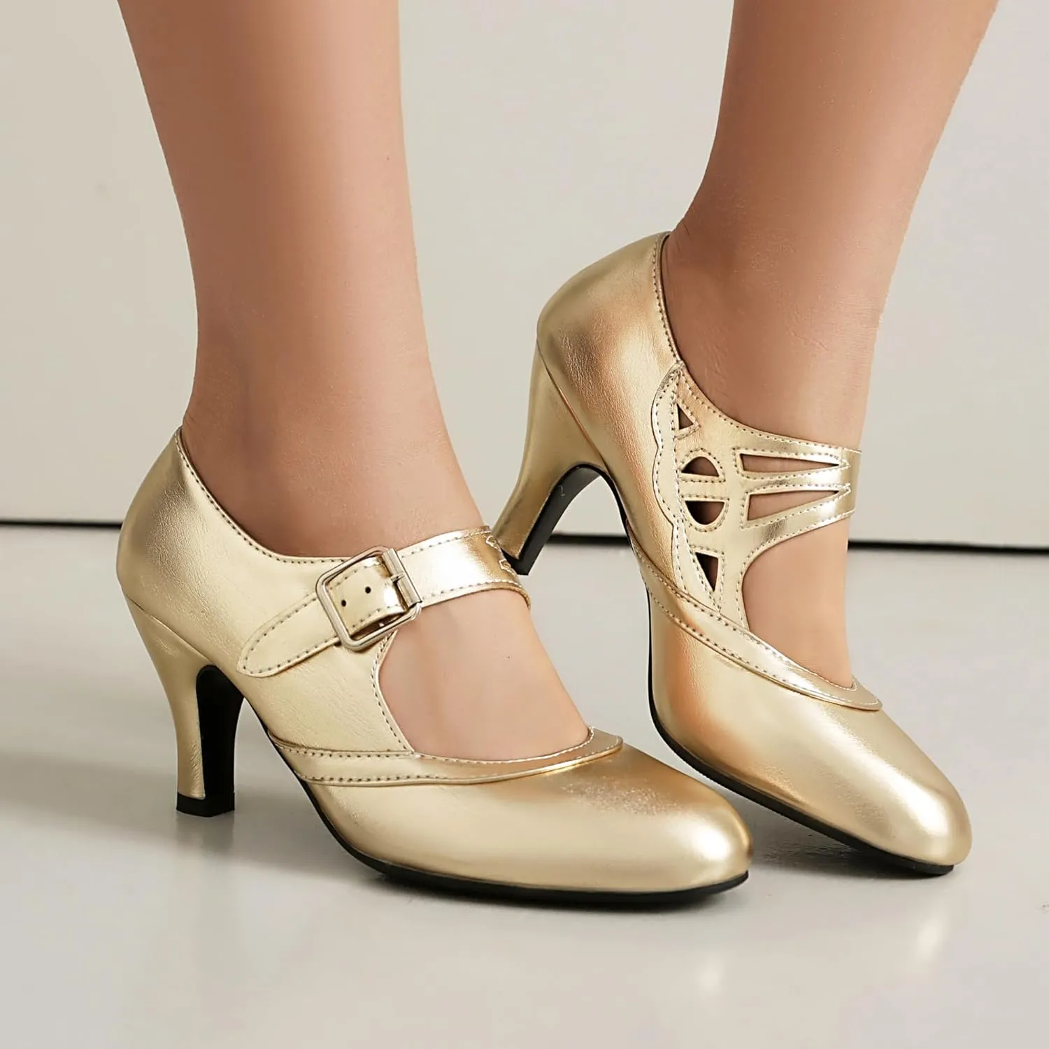 Elerhythm Women's Mary Jane Rockability Close Round Toe Vintage 1950s Gatsby Heels Retro 1920s Victorian Pumps Shoes