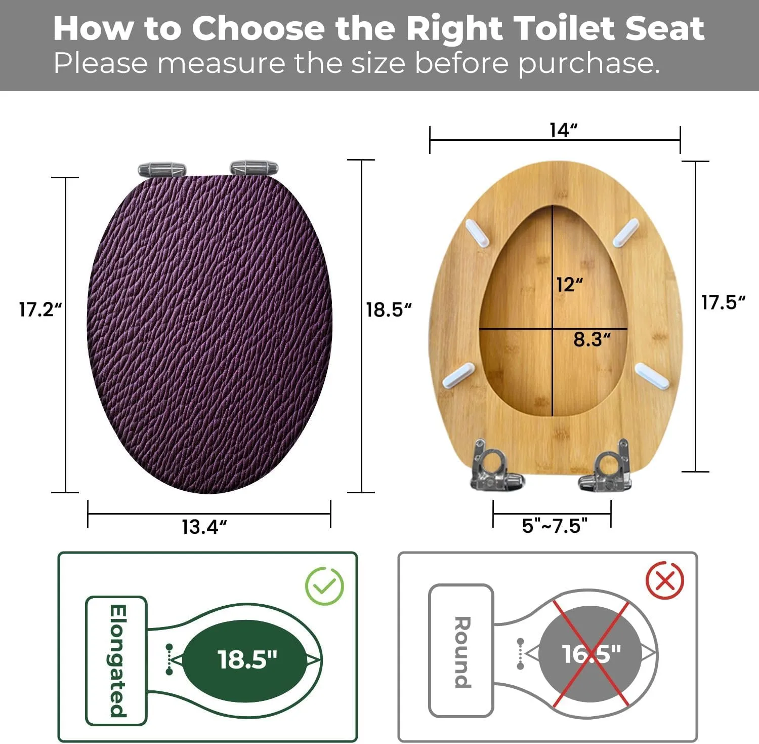 Elongated Toilet Seat Wood Toilet Seat with Cover Purple violet leather texture Purple violet leather bag Easy to Install Quietly Close Quick Release Hinges Decorative Bathroom Decor