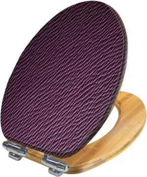Elongated Toilet Seat Wood Toilet Seat with Cover Purple violet leather texture Purple violet leather bag Easy to Install Quietly Close Quick Release Hinges Decorative Bathroom Decor