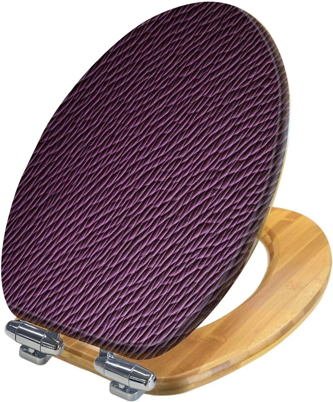 Elongated Toilet Seat Wood Toilet Seat with Cover Purple violet leather texture Purple violet leather bag Easy to Install Quietly Close Quick Release Hinges Decorative Bathroom Decor