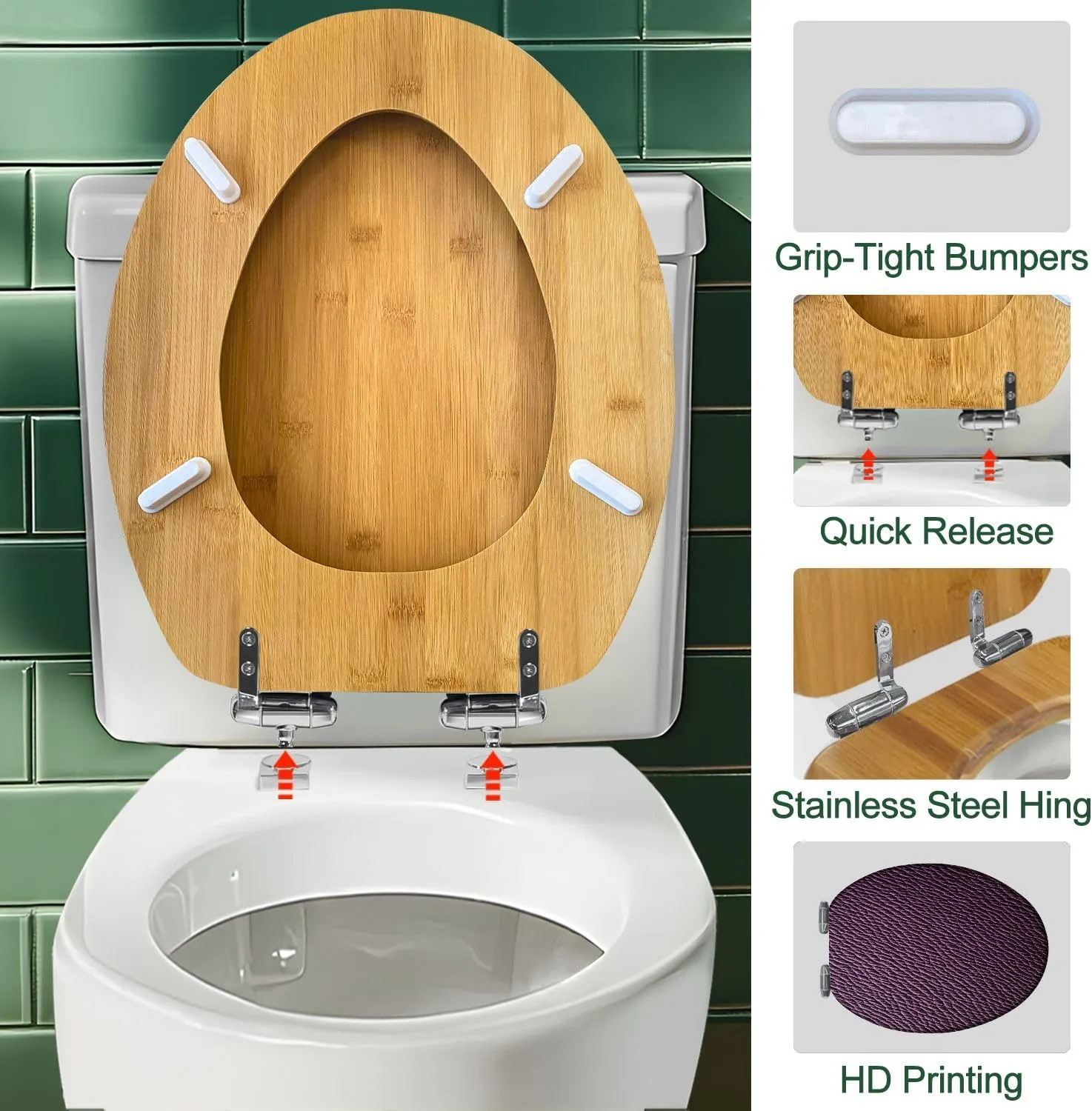 Elongated Toilet Seat Wood Toilet Seat with Cover Purple violet leather texture Purple violet leather bag Easy to Install Quietly Close Quick Release Hinges Decorative Bathroom Decor