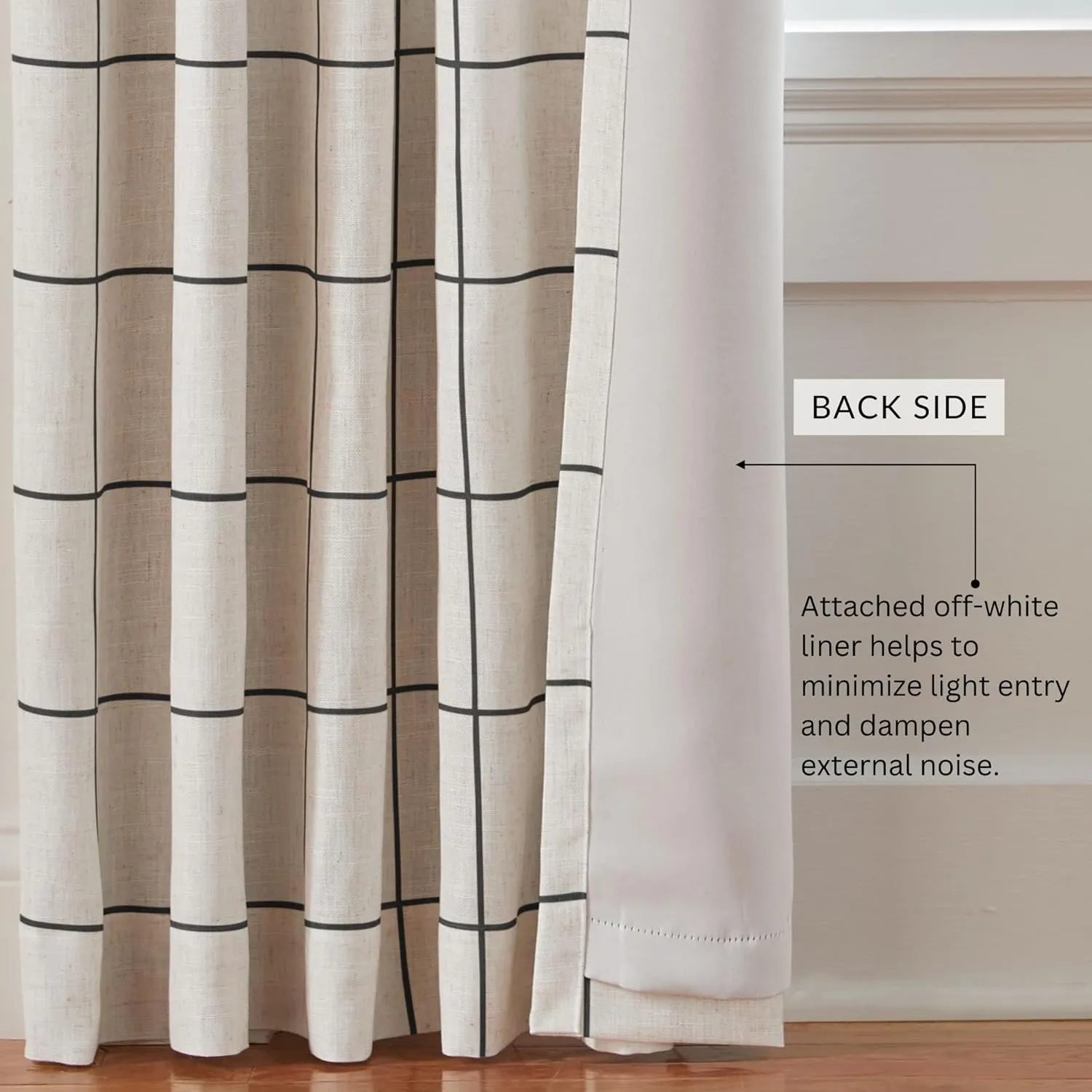 Elrene Home Fashions Brighton Windowpane Plaid Blackout Window Curtain, Living Room and Bedroom Drape with Back Tab and Rod Pocket Tabs, 52"x108", Black, 1 Panel