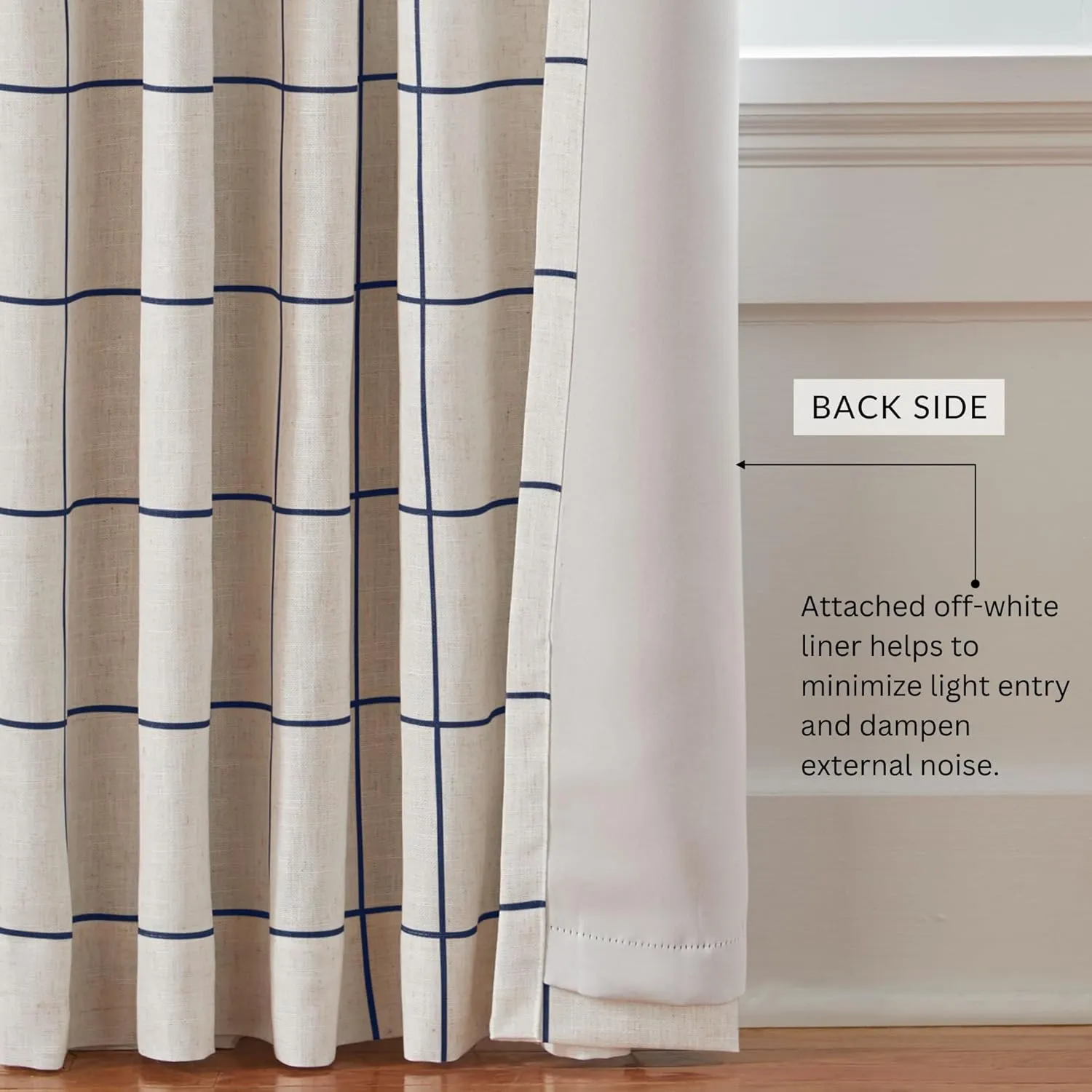 Elrene Home Fashions Brighton Windowpane Plaid Blackout Window Curtain, Living Room and Bedroom Drape with Rod Pocket Tabs, 52" x 95", Indigo, 1 Panel