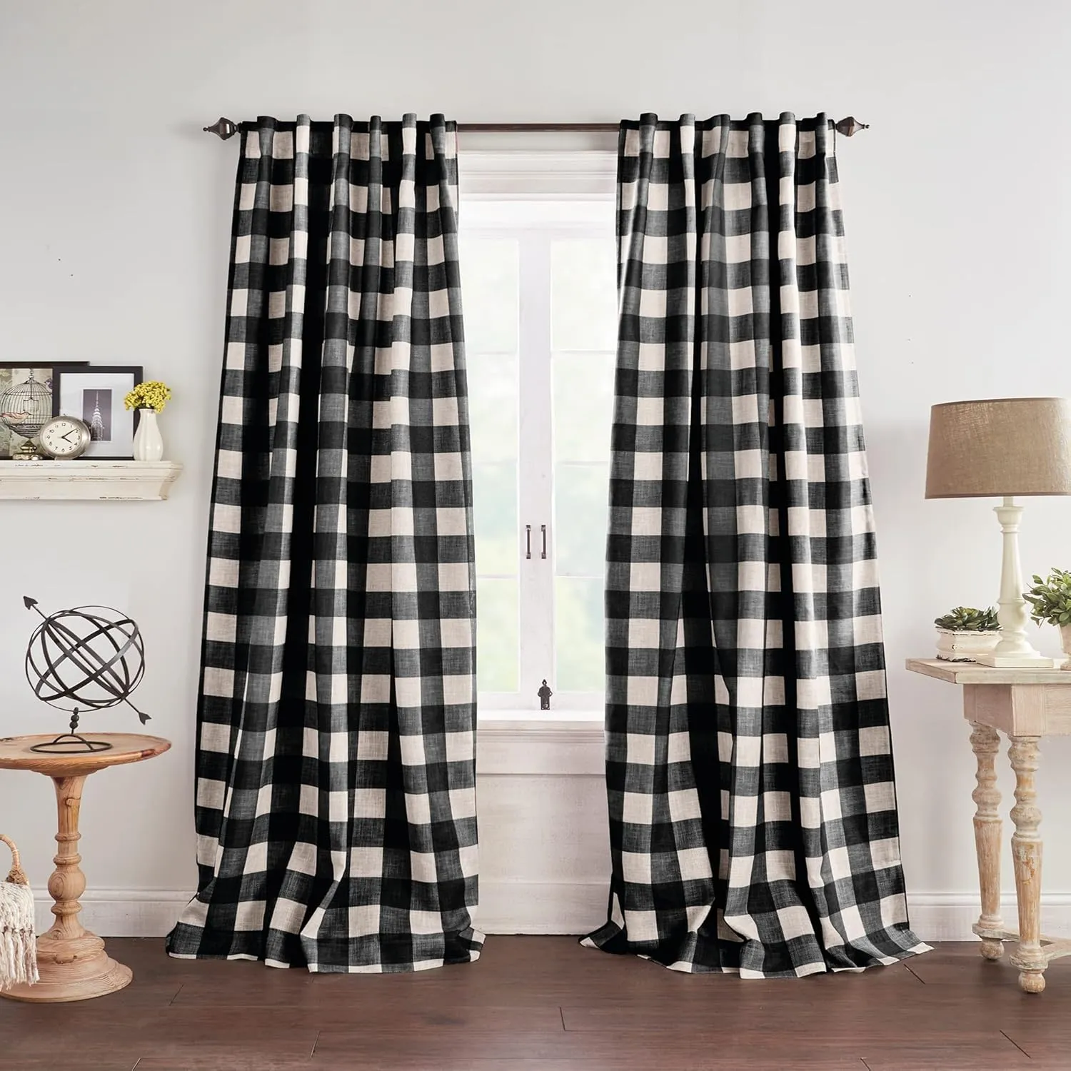 Elrene Home Fashions Farmhouse Living Grainger Buffalo-Check Blackout Window Curtain, Living Room and Bedroom Drape with Rod Pocket Tabs, 52" x 84", Black, 1 Panel