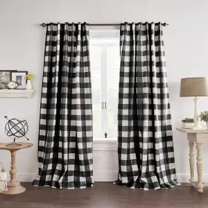 Elrene Home Fashions Farmhouse Living Grainger Buffalo-Check Blackout Window Curtain, Living Room and Bedroom Drape with Rod Pocket Tabs, 52" x 84", Black, 1 Panel