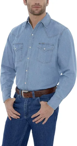 ELY CATTLEMAN Men's Long Sleeve Bleach Washed Denim Shirt