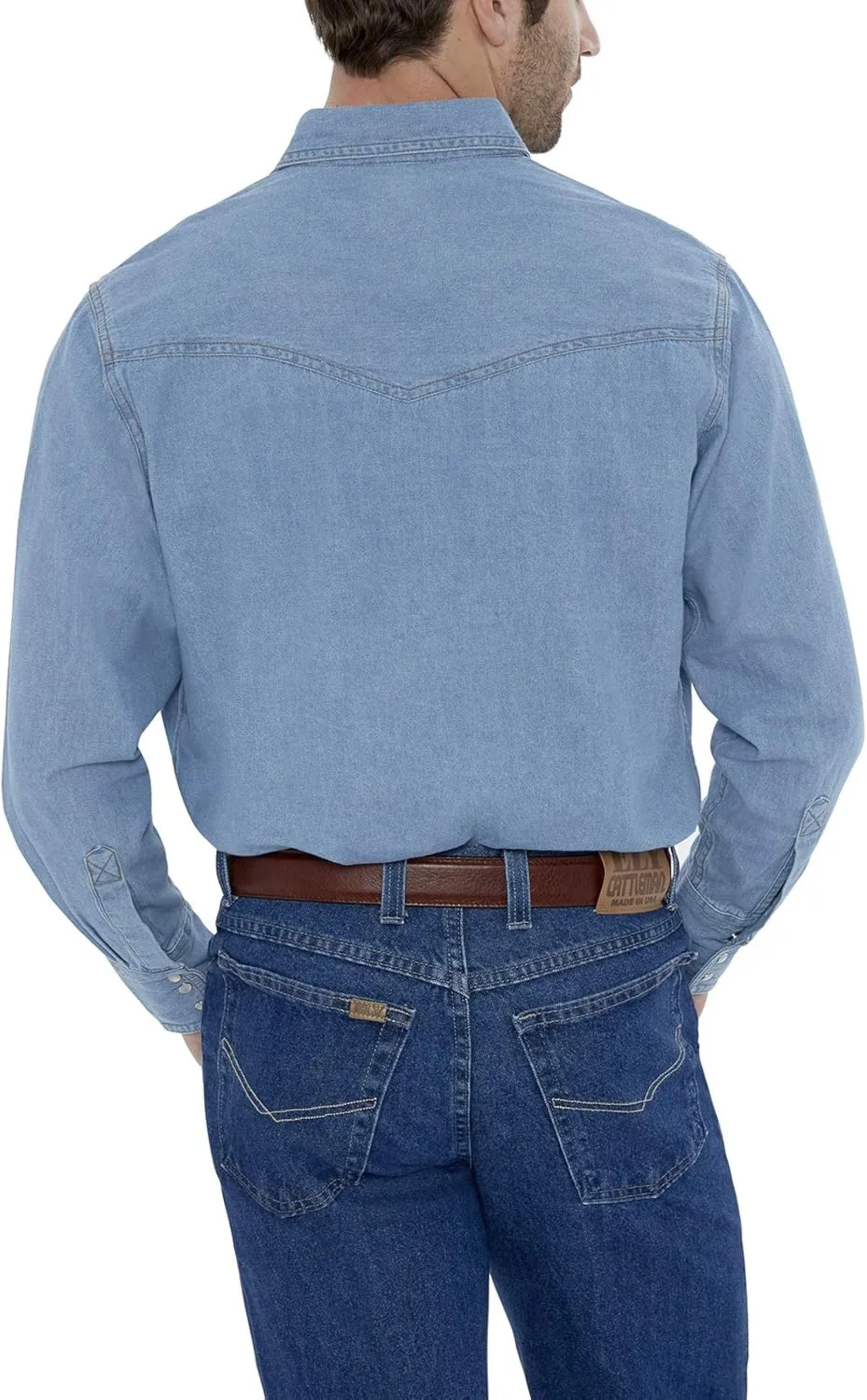 ELY CATTLEMAN Men's Long Sleeve Bleach Washed Denim Shirt