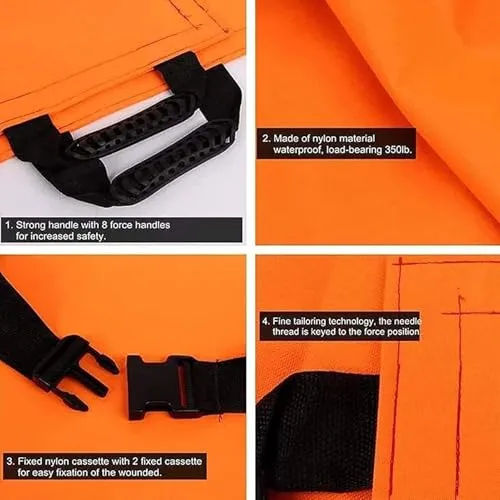 Emergency Rescue Stretcher, Folding Stretcher Simple Portable Transport Unit Carrying Bag, Patient Transfer Sheet Transport Stretcher With 12 Handles For Home Emergency Work(Orange,Without shoulder st