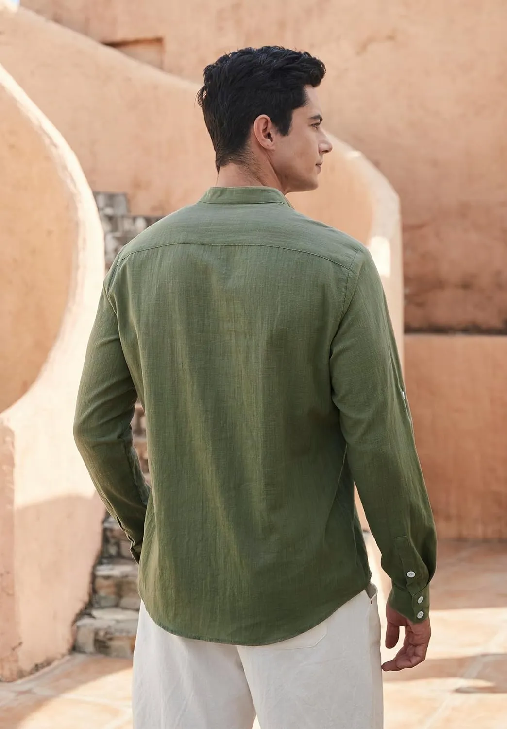 Enlision Mens Cotton Linen Henley Shirts Casual Long Sleeve Summer Beach Shirt Hawaii Hippie Button Down T-Shirt for Men