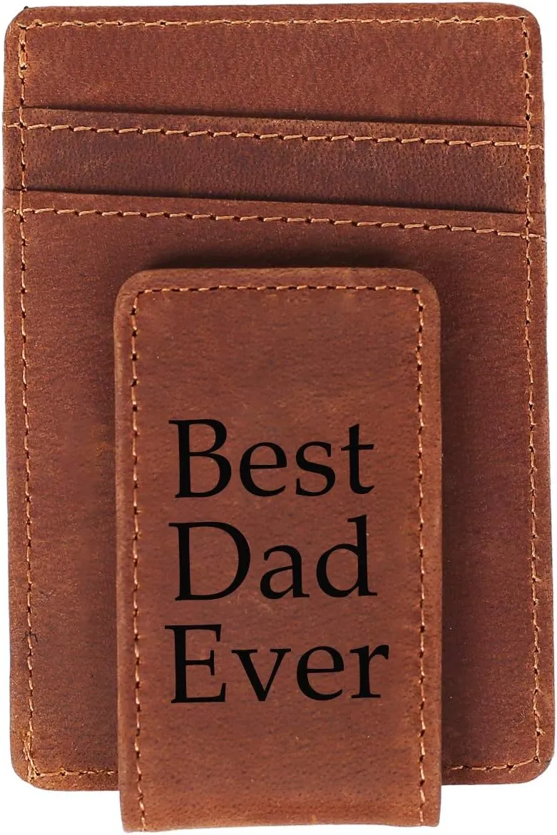 Eurynome Money Clip For Men, Personalized mens Front Pocket Wallet With Money Clip, Genuine Leather Wallets, Gift For Men (best dad ever)