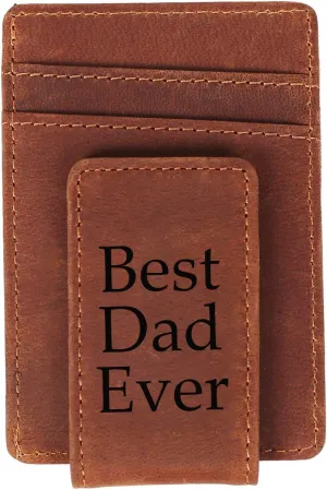 Eurynome Money Clip For Men, Personalized mens Front Pocket Wallet With Money Clip, Genuine Leather Wallets, Gift For Men (best dad ever)