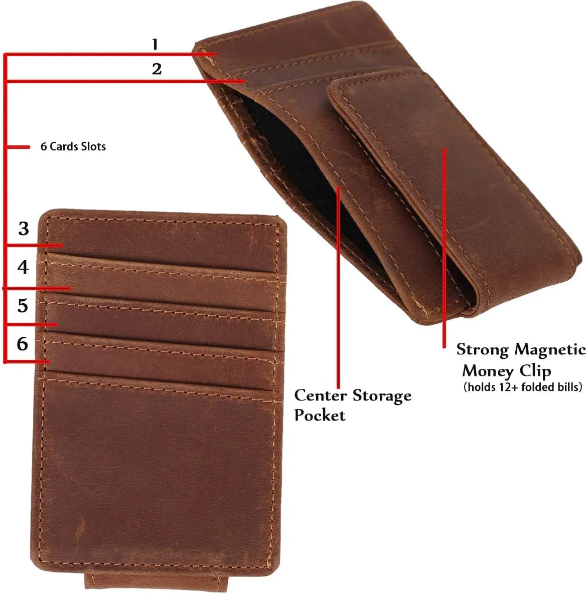 Eurynome Money Clip For Men, Personalized mens Front Pocket Wallet With Money Clip, Genuine Leather Wallets, Gift For Men (Brown 01)