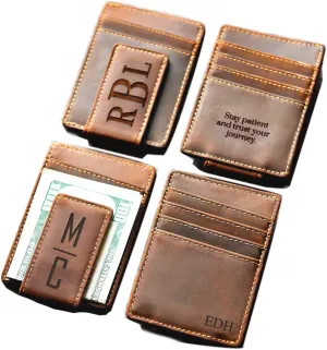 Eurynome Money Clip For Men, Personalized mens Front Pocket Wallet With Money Clip, Genuine Leather Wallets, Gift For Men (Brown 01)