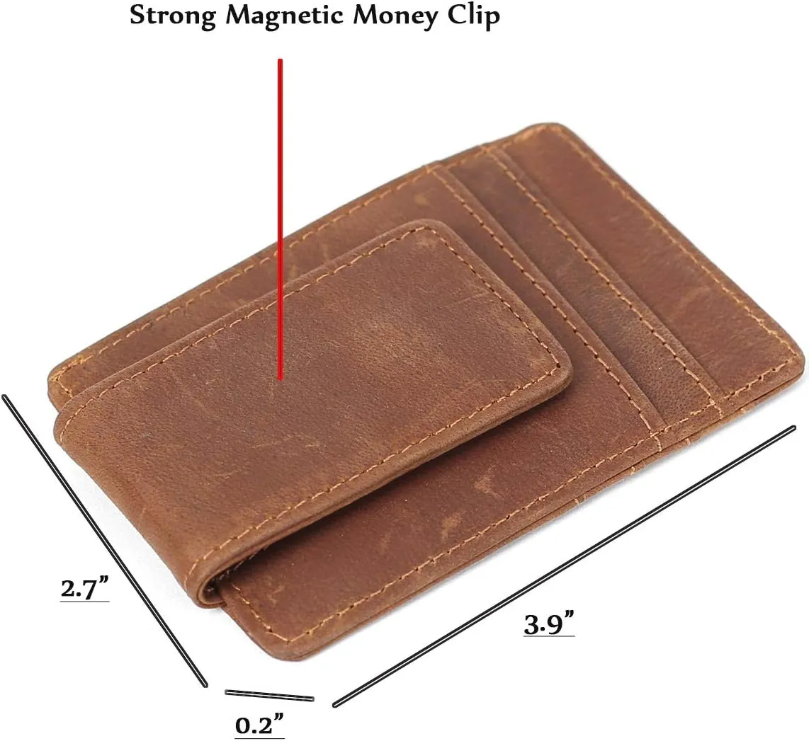 Eurynome Money Clip For Men, Personalized mens Front Pocket Wallet With Money Clip, Genuine Leather Wallets, Gift For Men (Brown 01)