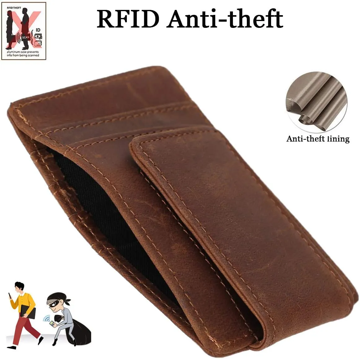 Eurynome Money Clip For Men, Personalized mens Front Pocket Wallet With Money Clip, Genuine Leather Wallets, Gift For Men (Brown 01)