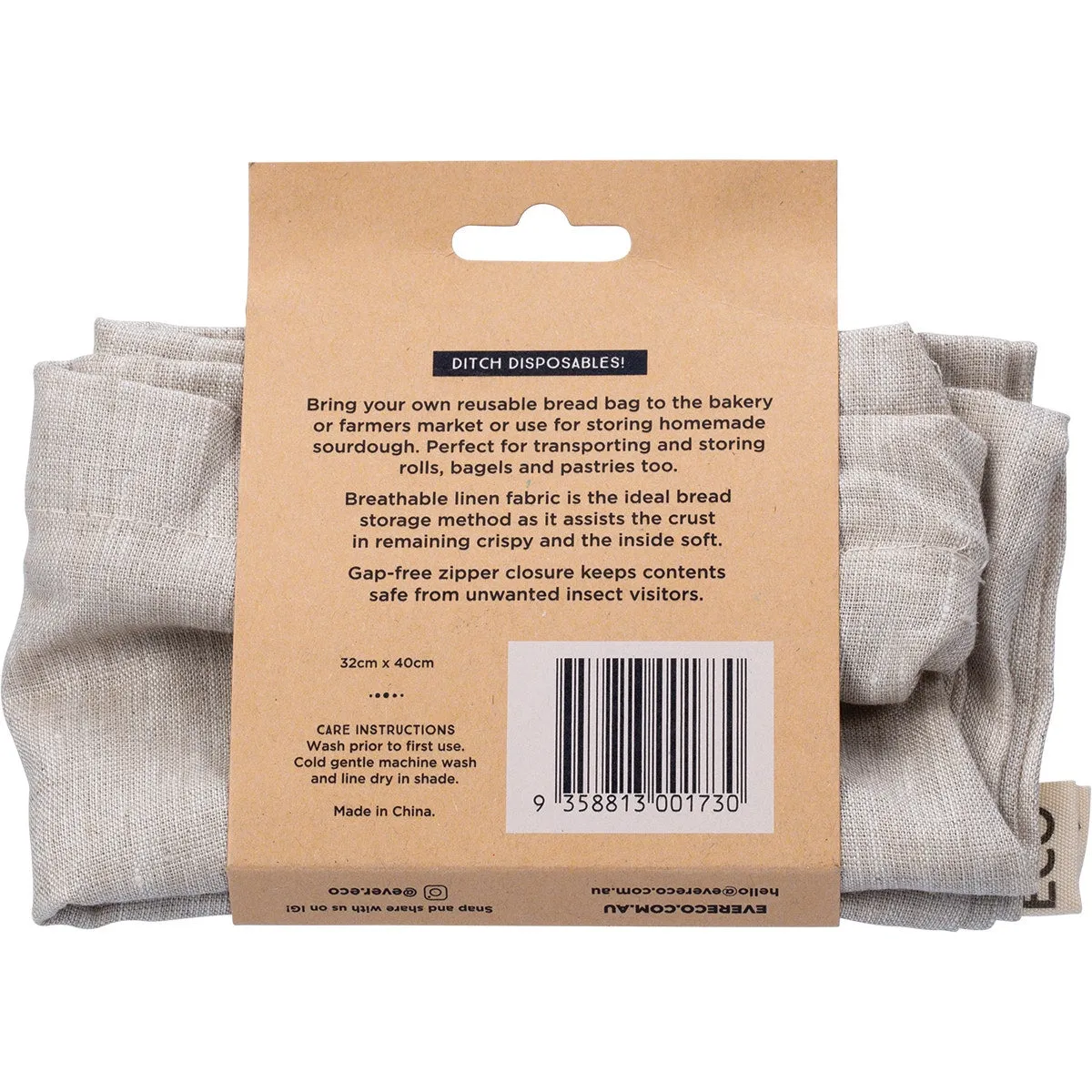 EVER ECO Reusable Linen Bread Bag Zipper Closure (32x40cm) 1