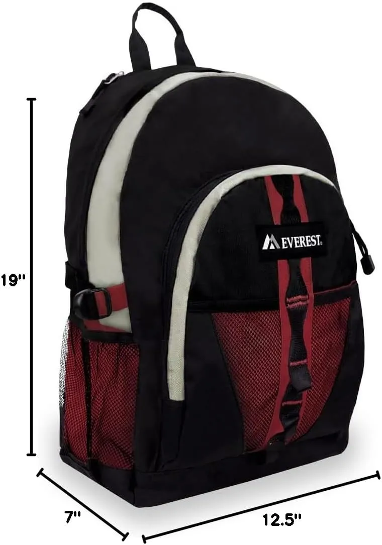 Everest Luggage Backpack with Dual Mesh Pocket, Burgundy/Gray/Black, Burgundy/Gray/Black, One Size