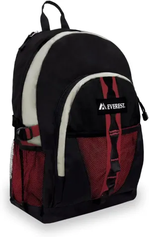 Everest Luggage Backpack with Dual Mesh Pocket, Burgundy/Gray/Black, Burgundy/Gray/Black, One Size