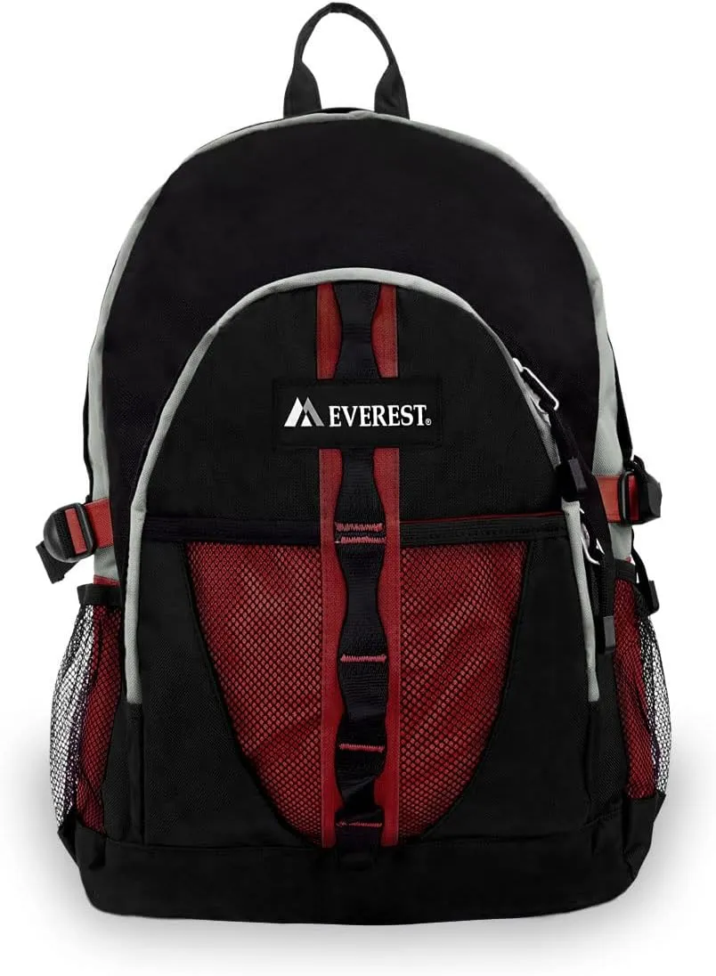 Everest Luggage Backpack with Dual Mesh Pocket, Burgundy/Gray/Black, Burgundy/Gray/Black, One Size
