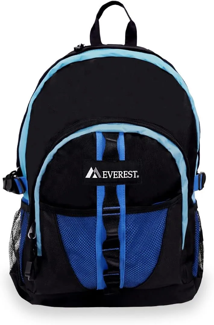Everest Luggage Backpack with Dual Mesh Pocket, Royal Blue/Blue/Black, Royal Blue/Blue/Black, One Size
