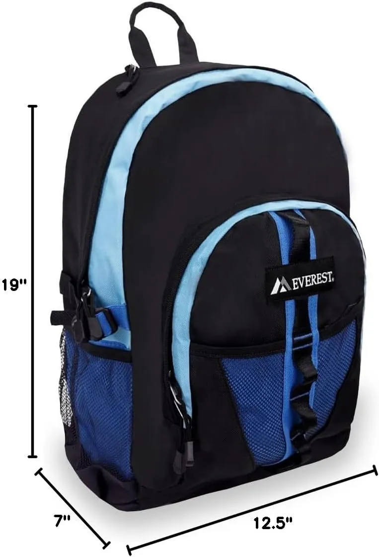 Everest Luggage Backpack with Dual Mesh Pocket, Royal Blue/Blue/Black, Royal Blue/Blue/Black, One Size