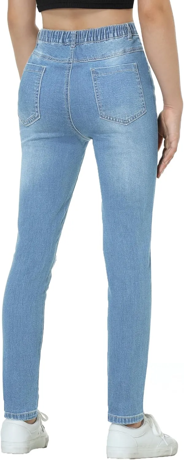 EXARUS Girls Jeans Pants Wide Leg/Flare/Skinny Denim Pant Ripped High Waist Elastic Band Casual with Pockets Kids 6-14Y