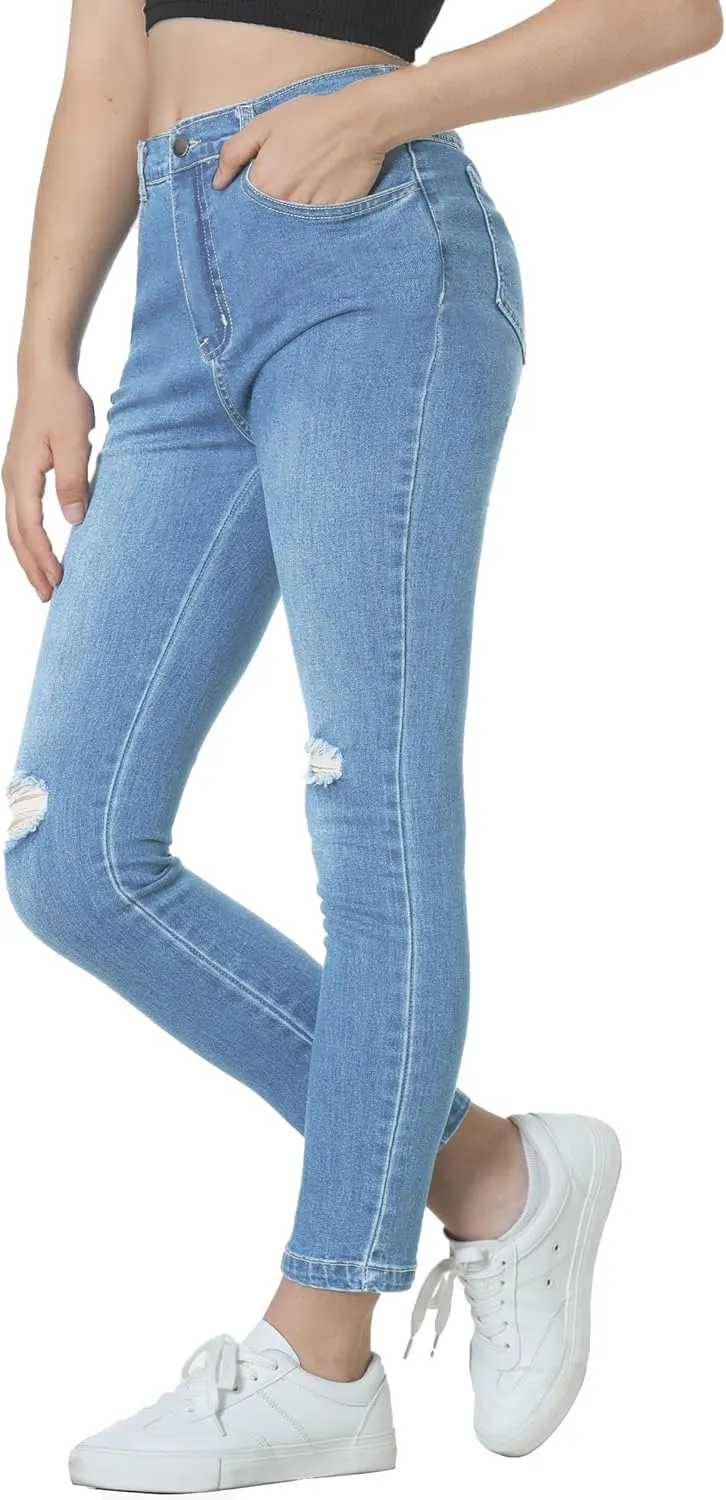 EXARUS Girls Jeans Pants Wide Leg/Flare/Skinny Denim Pant Ripped High Waist Elastic Band Casual with Pockets Kids 6-14Y