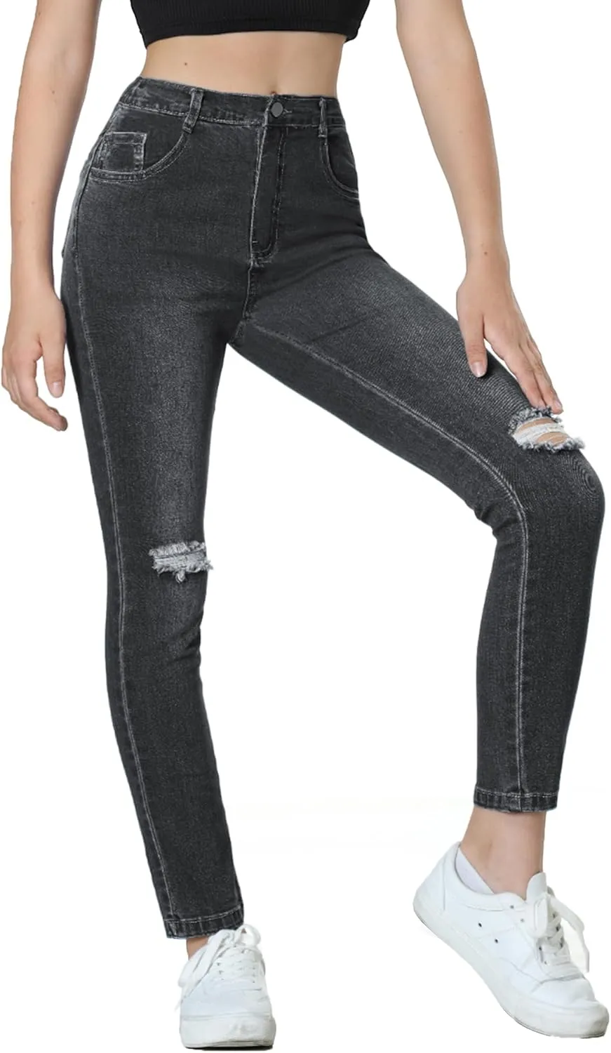 EXARUS Girls Jeans Pants Wide Leg/Flare/Skinny Denim Pant Ripped High Waist Elastic Band Casual with Pockets Kids 6-14Y