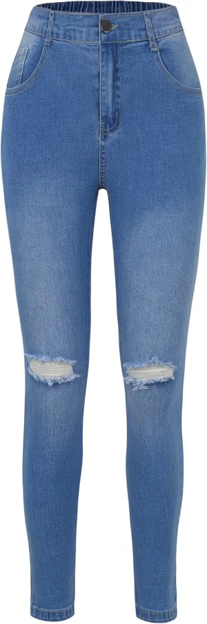 EXARUS Girls Jeans Pants Wide Leg/Flare/Skinny Denim Pant Ripped High Waist Elastic Band Casual with Pockets Kids 6-14Y
