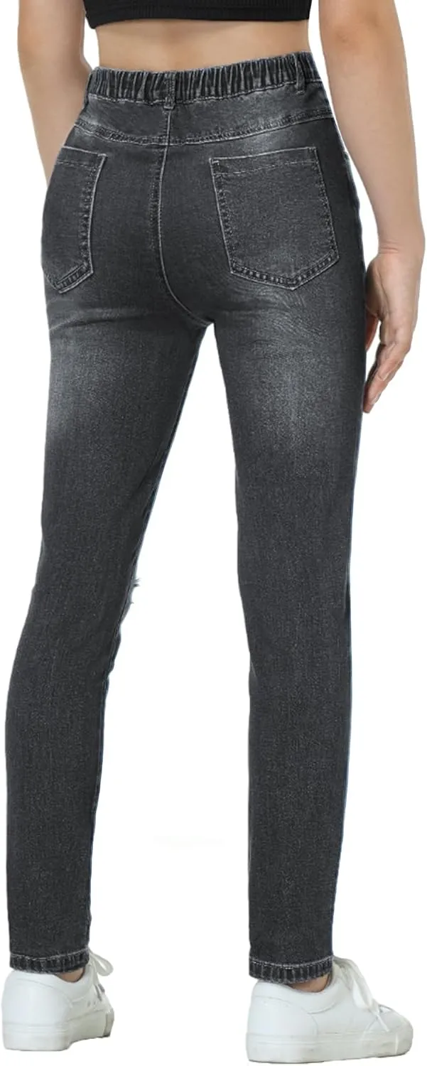 EXARUS Girls Jeans Pants Wide Leg/Flare/Skinny Denim Pant Ripped High Waist Elastic Band Casual with Pockets Kids 6-14Y