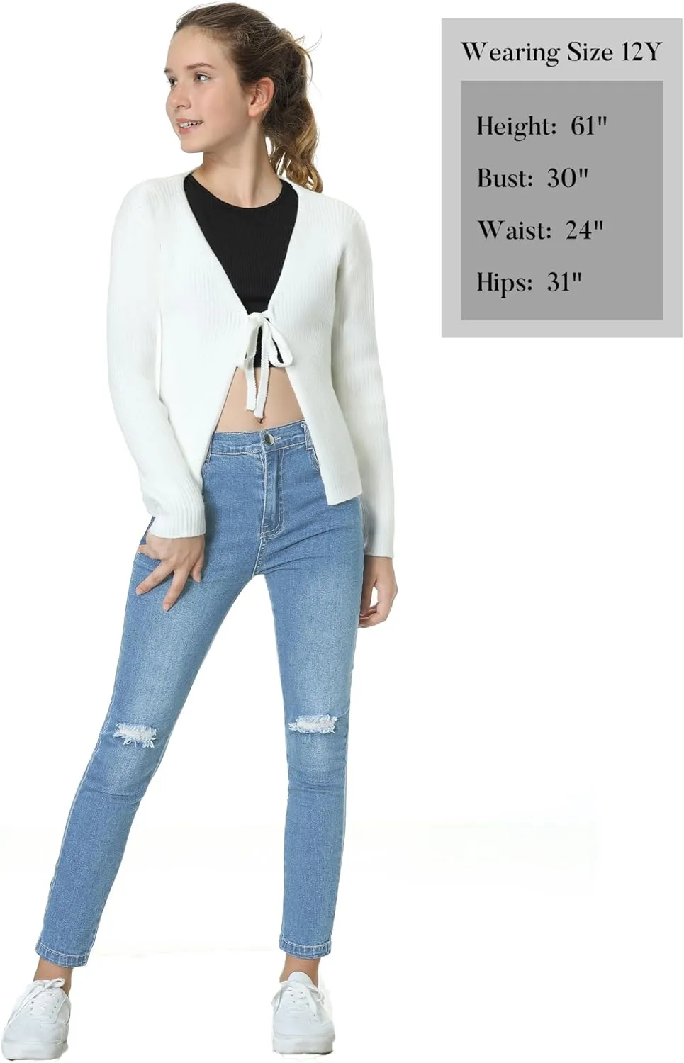 EXARUS Girls Jeans Pants Wide Leg/Flare/Skinny Denim Pant Ripped High Waist Elastic Band Casual with Pockets Kids 6-14Y