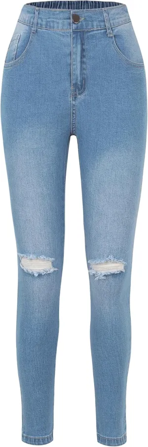 EXARUS Girls Jeans Pants Wide Leg/Flare/Skinny Denim Pant Ripped High Waist Elastic Band Casual with Pockets Kids 6-14Y