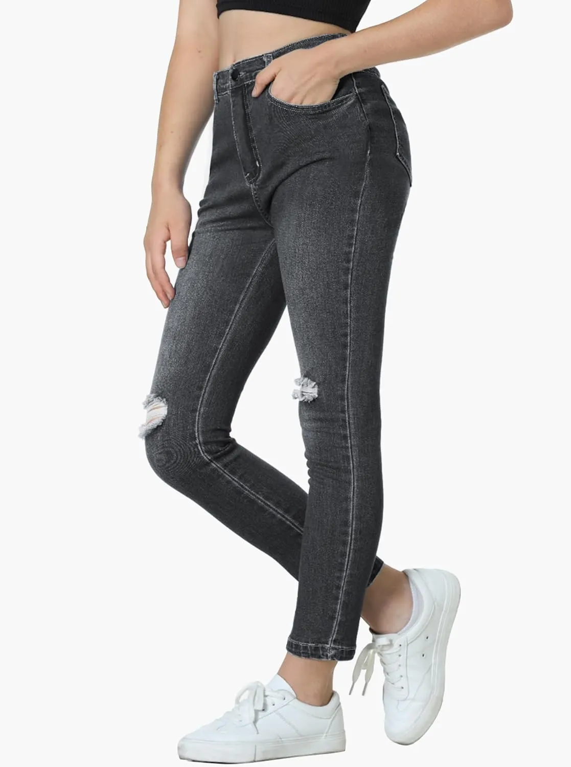 EXARUS Girls Jeans Pants Wide Leg/Flare/Skinny Denim Pant Ripped High Waist Elastic Band Casual with Pockets Kids 6-14Y