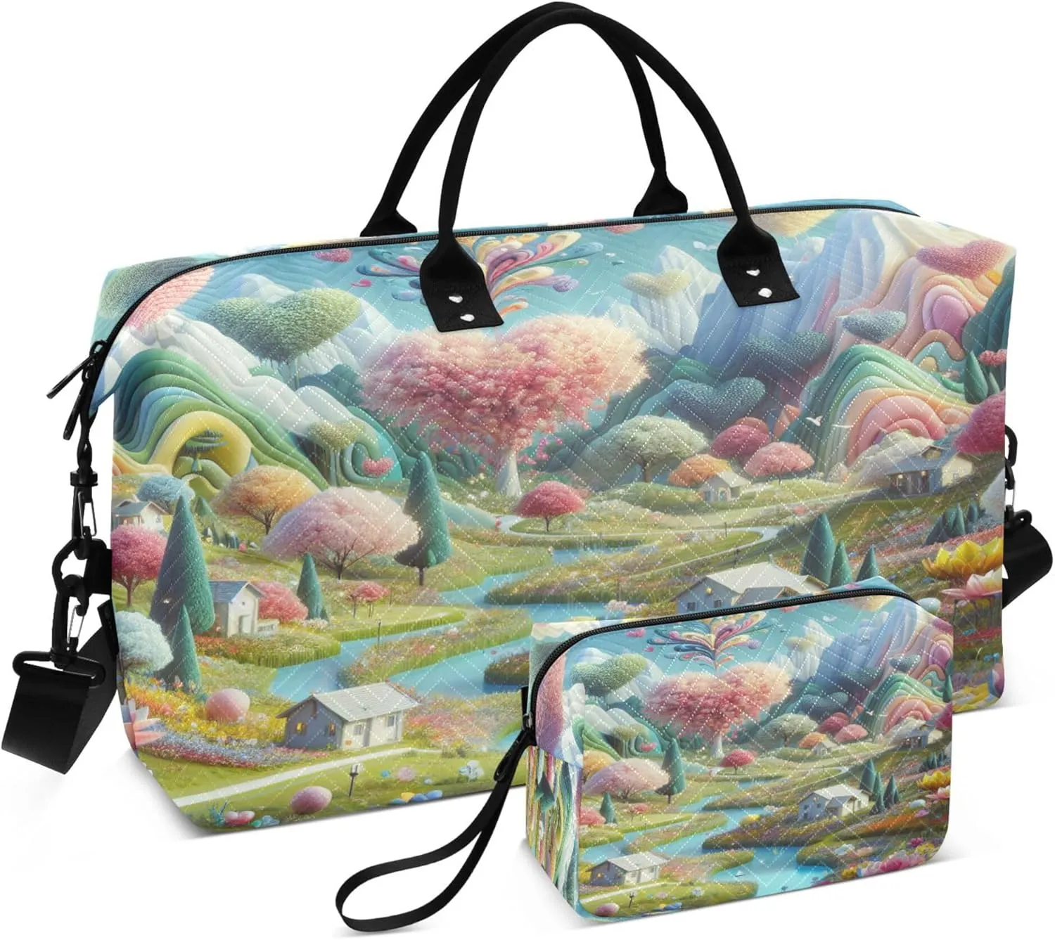 Exnundod Artistic Spring Landscape Travel Duffel Bags for Women Sports Gym Bag Weekender Carry On Tote Overnight Luggage Duffle Bags