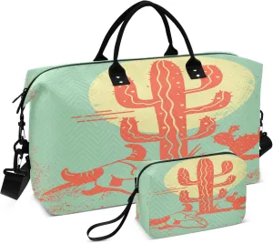 Exnundod Cactuses and Cow Skull Travel Duffel Bags for Women Desert Landscape Sports Gym Bag Weekender Carry On Tote Overnight Luggage Duffle Bags