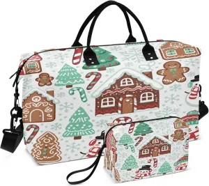 Exnundod Christmas Gingerbread House Travel Duffel Bags for Women Winter Snowman Sports Gym Bag Weekender Carry On Tote Overnight Luggage Duffle Bags