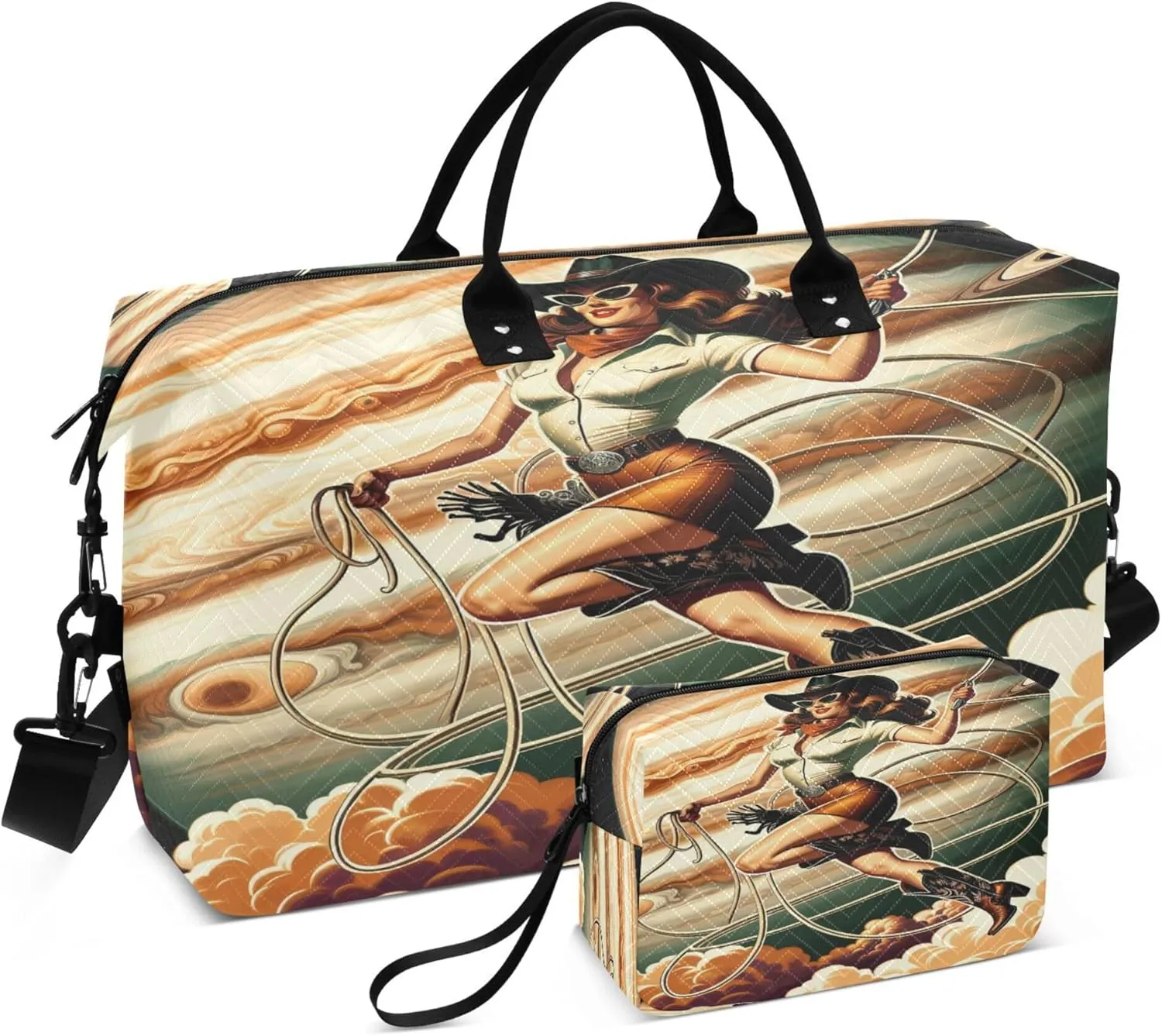 Exnundod Cowgirl Magical Attractive Travel Duffel Bags for Women Vintage Sports Gym Bag Weekender Carry On Tote Overnight Luggage Duffle Bags