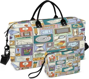 Exnundod Mathematics Science Theme Travel Duffel Bags for Women Cartoon Vintage Sports Gym Bag Weekender Carry On Tote Overnight Luggage Duffle Bags